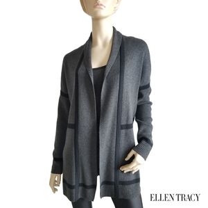 Ellen Tracy Charcoal Open Front Cardigan